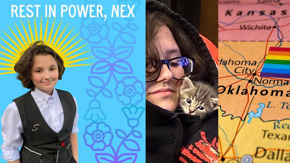 Nex Benedict nonbinary teen hate crime murdered tribute art kitten hoodie oklahoma LGBTQ rainbow flag