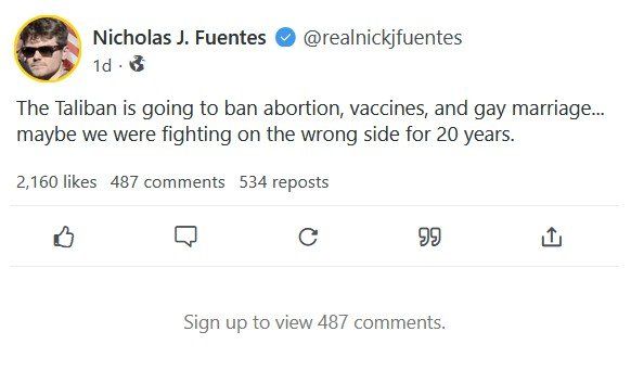 Nick Fuentes Taliban post