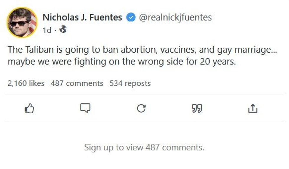 Nick Fuentes Taliban post