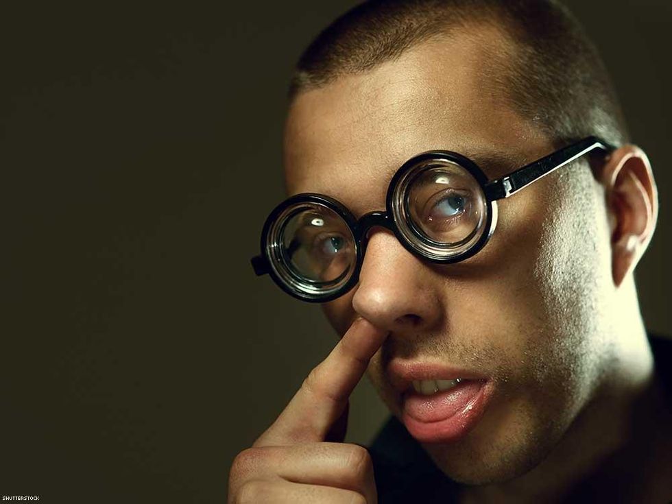 nose picking coke bottle glasses