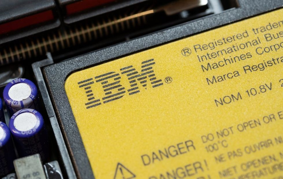 Old IBM logo on laptop battery