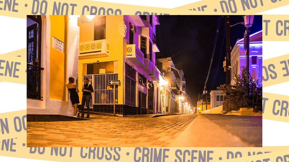 Old San Juan Puerto Rico night street over crime tape
