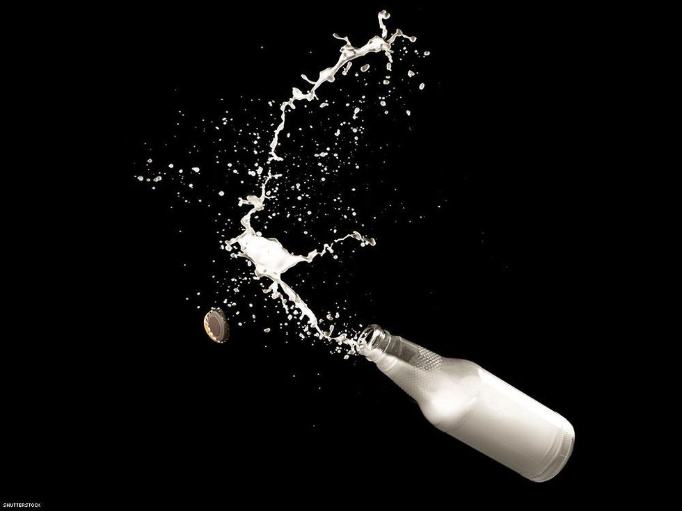 old style milk bottle mid air drop