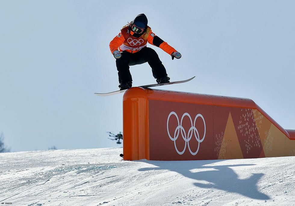 Out athlete Cheryl Maas, of the Netherlands, runs the course during the women's slopestyle final at Phoenix Snow Park