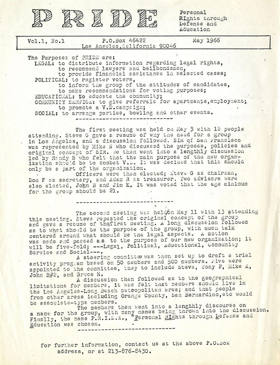 P.R.I.D.E./Personal Rights in Defense and Education Issue 1