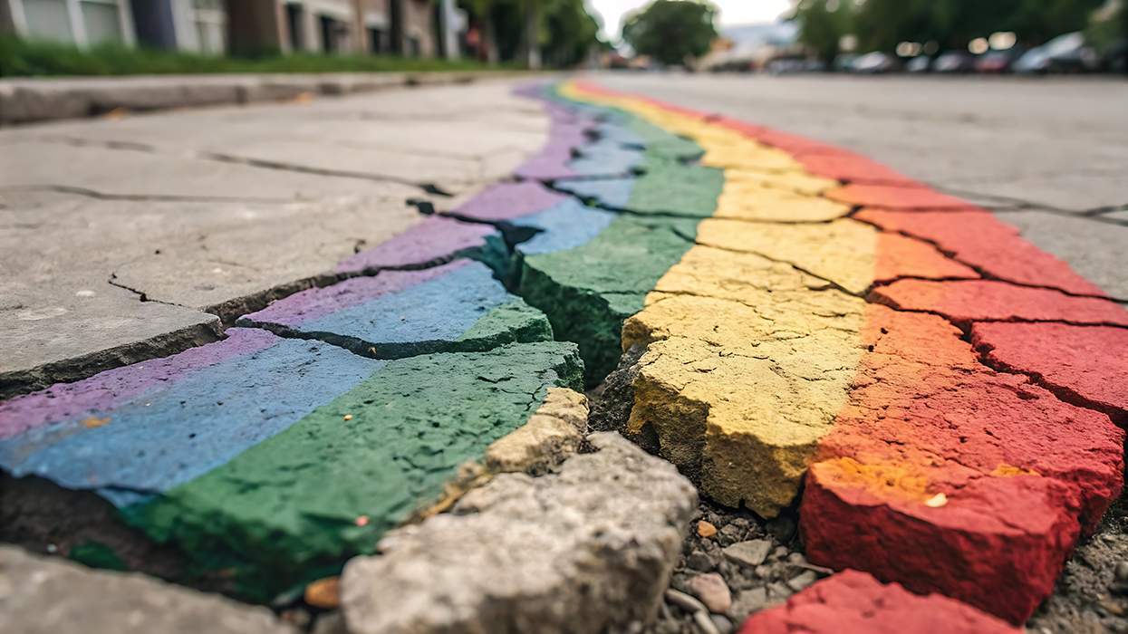 Painted rainbow crosswalk crackling