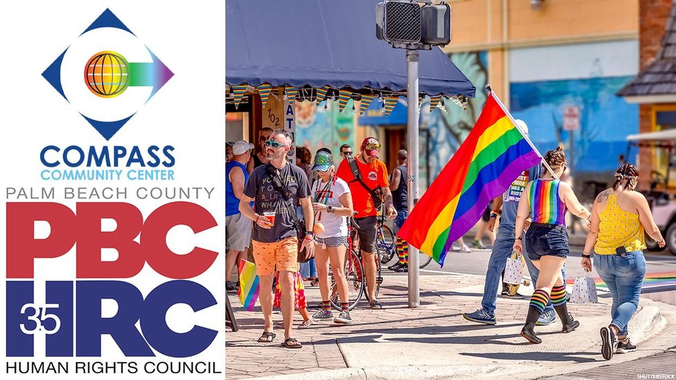 Palm Beach County Human Rights Council logo, people with pride flag