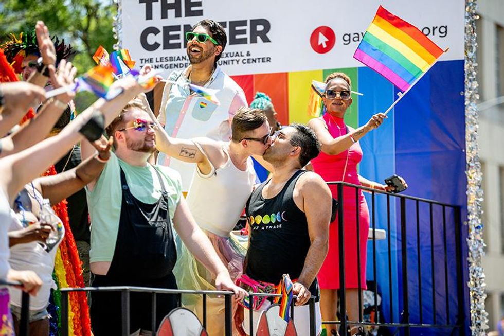 Parade participants riding a float at the New York City Pride March on June 26, 2022