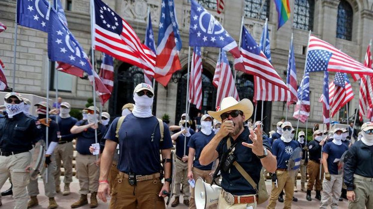 Patriot Front members march in Boston