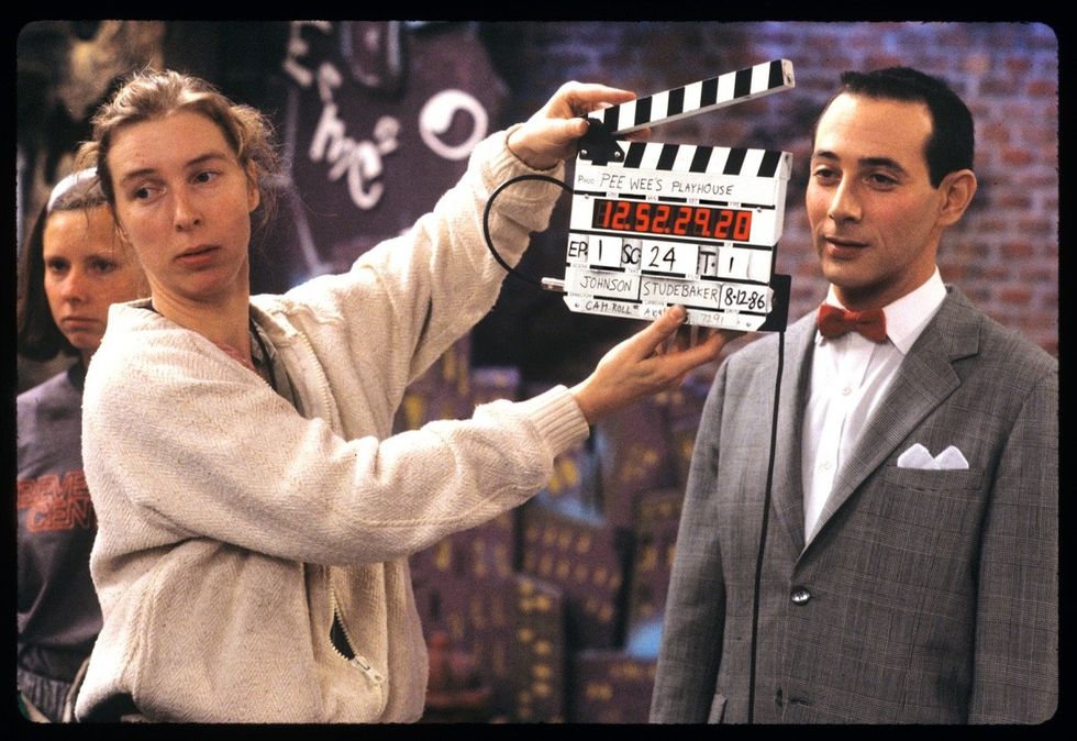 Paul Reubens on set filming Pee-wee's Playhouse