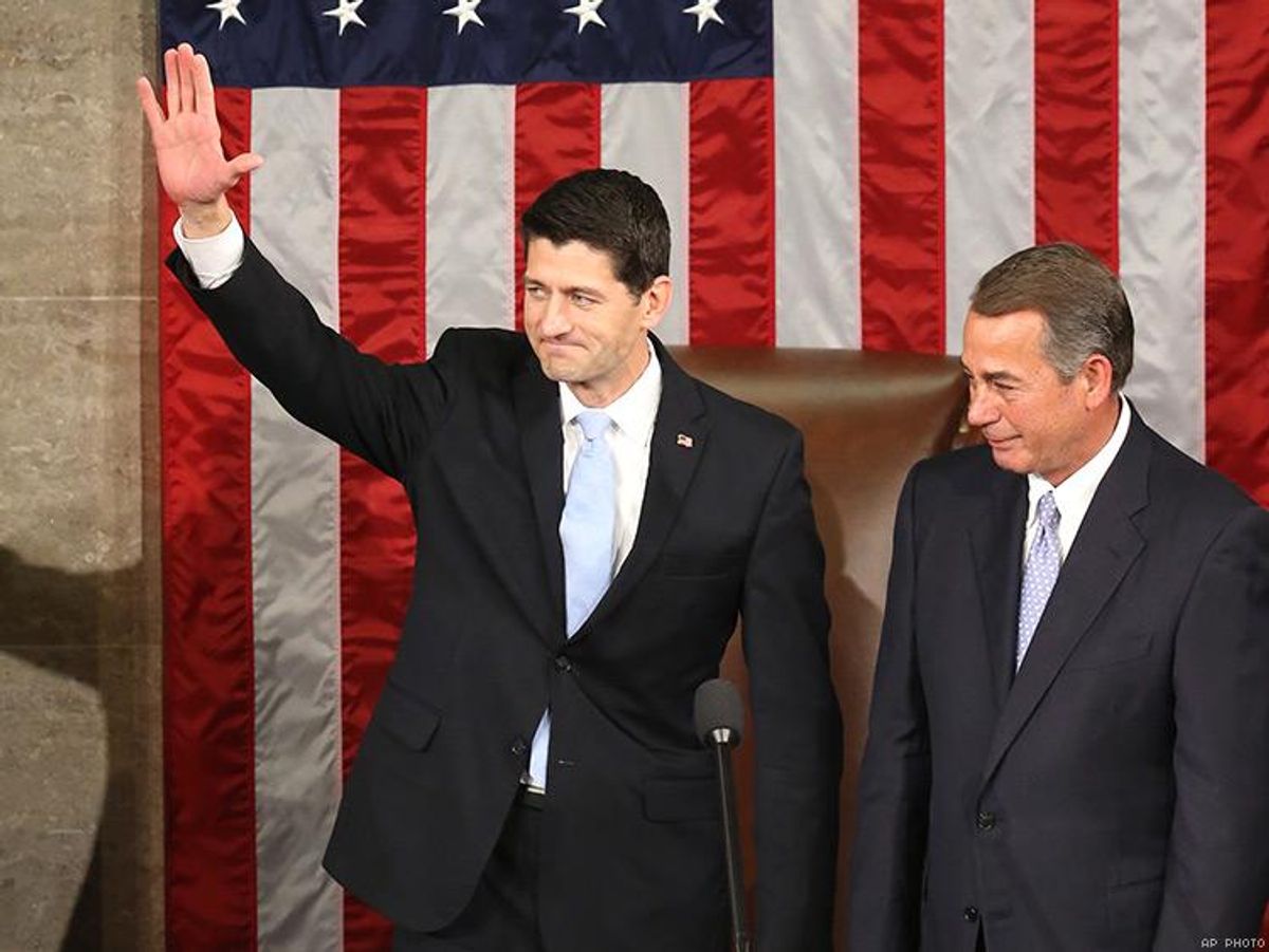 Paul Ryan, R-Wis., accompanied by outgoing House Speaker John Boehner