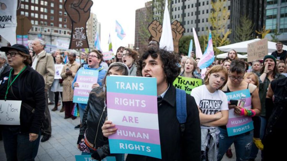 People at a pro-transgender rights protest