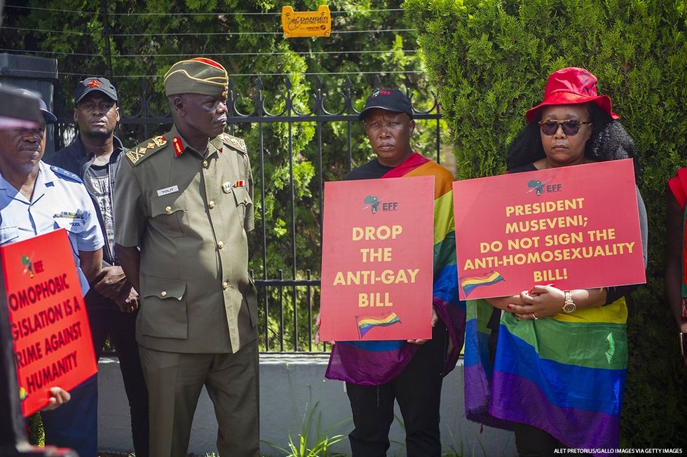 People protesting the anti-gay law in Uganda