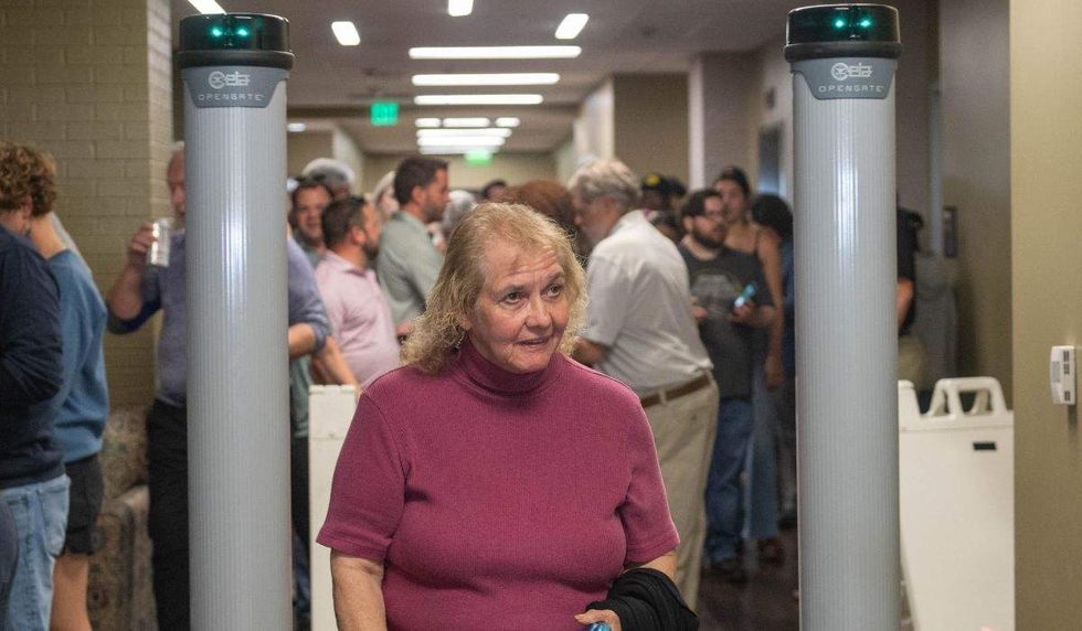 People passing through Baylor security checkpoint