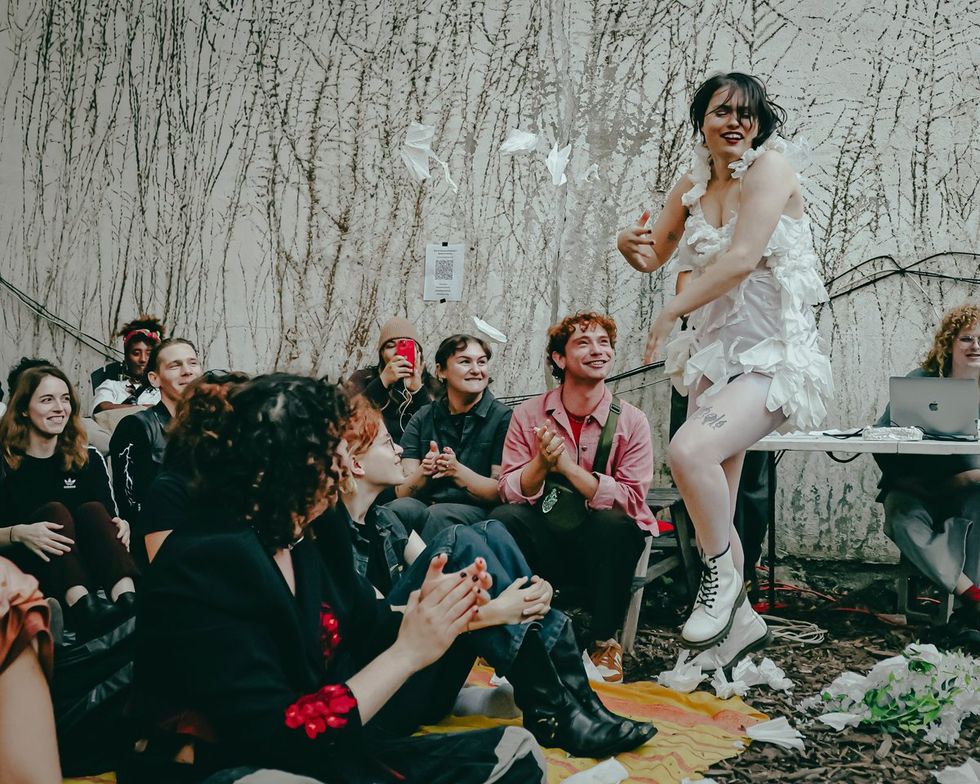 photo gallery Full Moon Drag troupe anti Zionist Jewish queer artists HOT 2 ROT Sukkot Drag Spectacular outside community garden Brooklyn NY