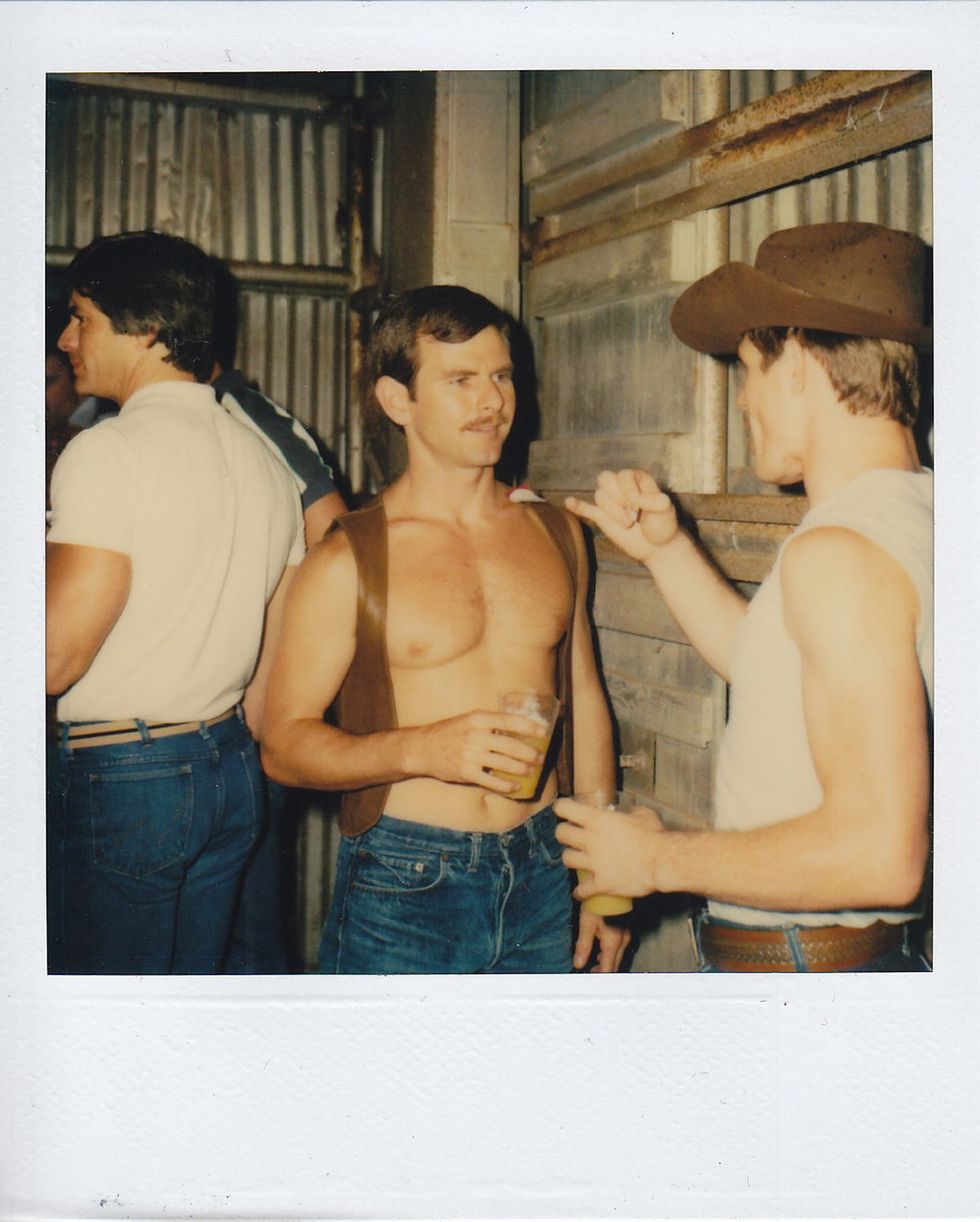 photo gallery Polaroids spanning from 1964 to 1991 documenting Houston male throuple John Jay Hollenburger Arthur Slaughter Gary Grether aka JAG and their social circle