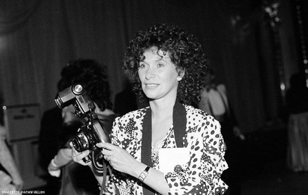 Photograph of Mariette Pathy Allen at work at a conference, 1991. Courtesy of Mariette Pathy Allen.