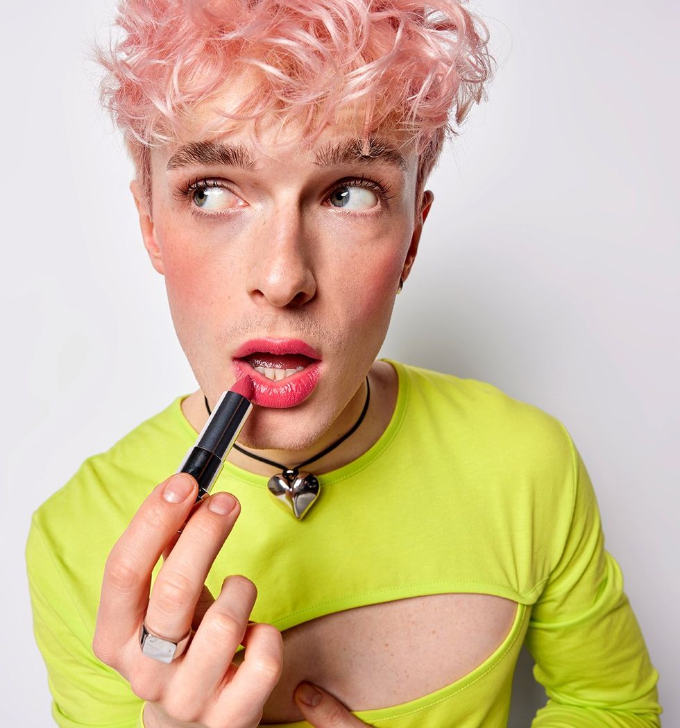 pink hair lipstick gay man femme top