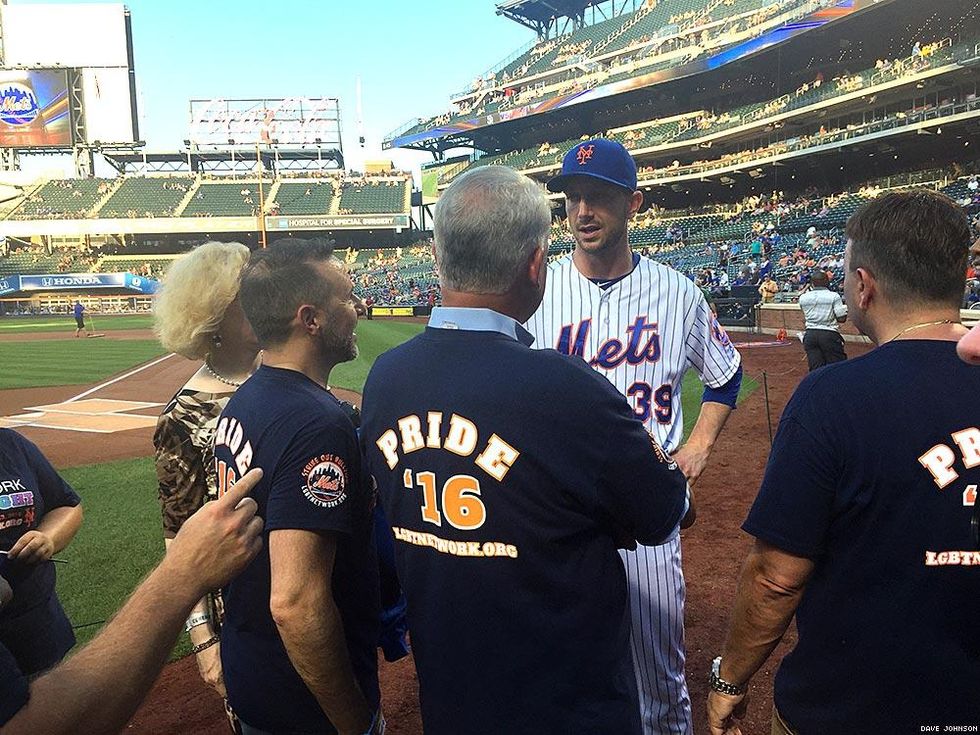 Pitcher Jerry Blevin greets the fans.