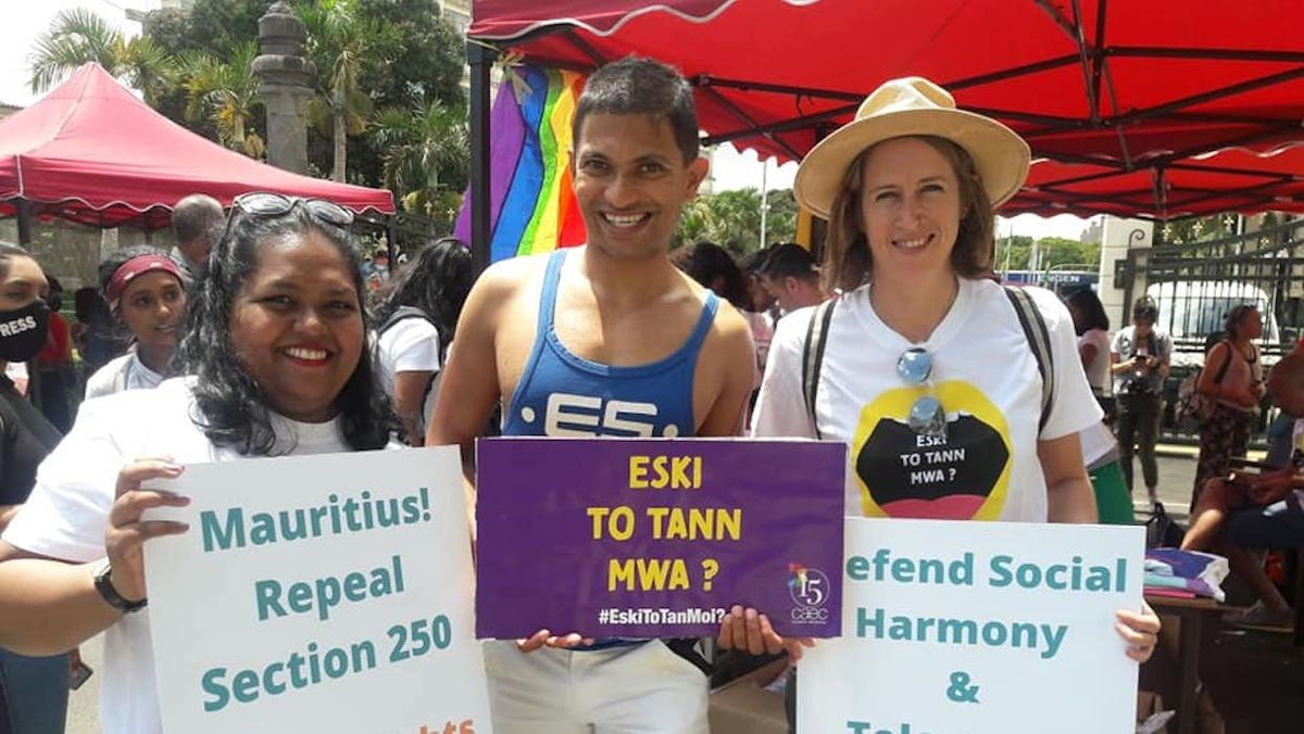 Pliny Soocoormanee with other activists at Mauritius Pride
