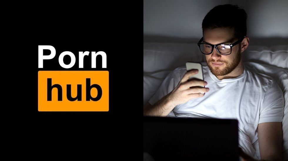 Pornhub Logo Gay Man Laptop Cell Phone Dark Night Bed