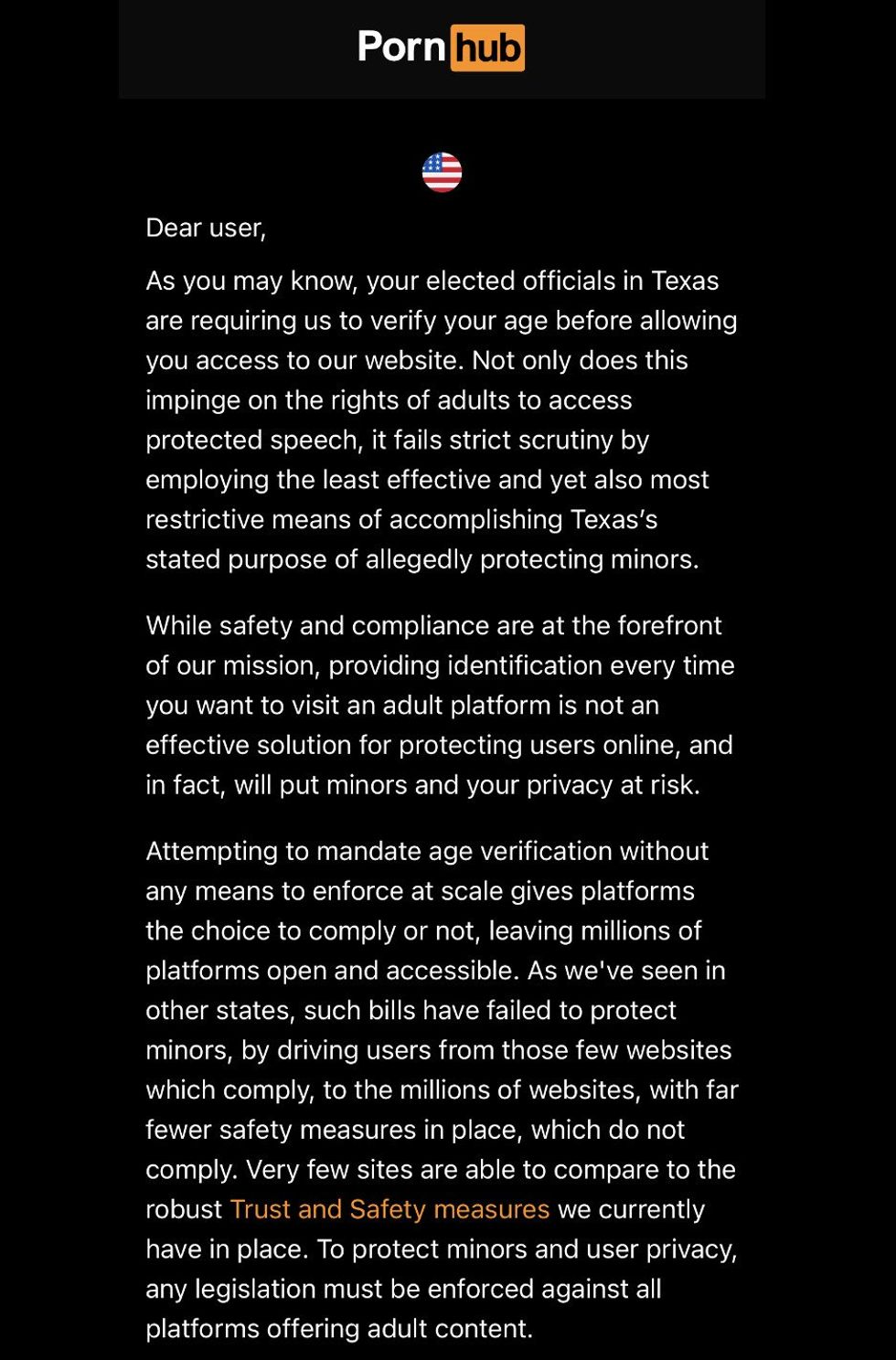 Pornhub Texas page