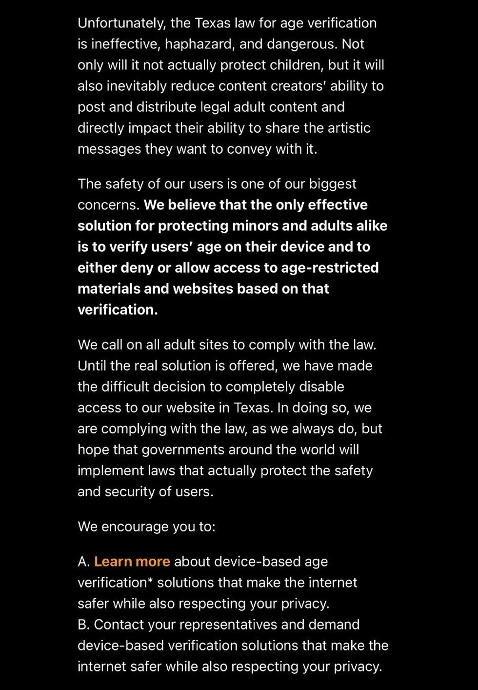Pornhub Texas page