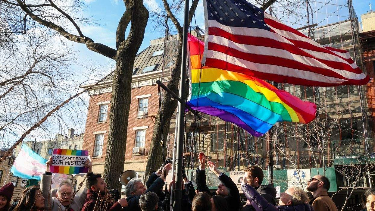 pride flag and us flag at stonewall