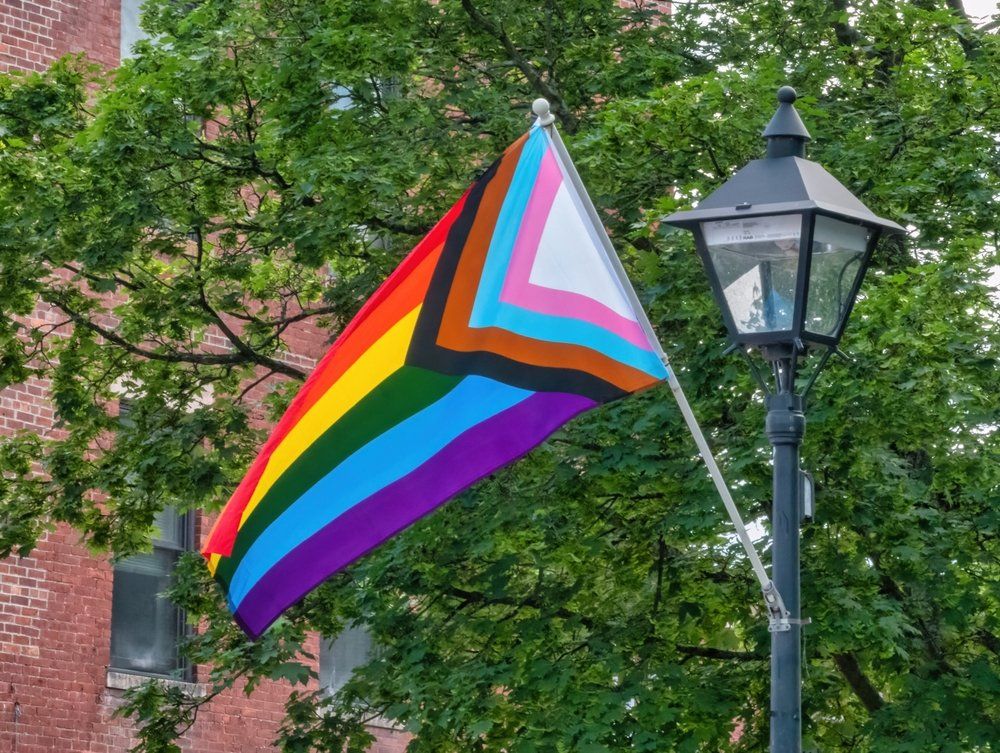 Pride flag on lamppost in Montpelier, Vermont