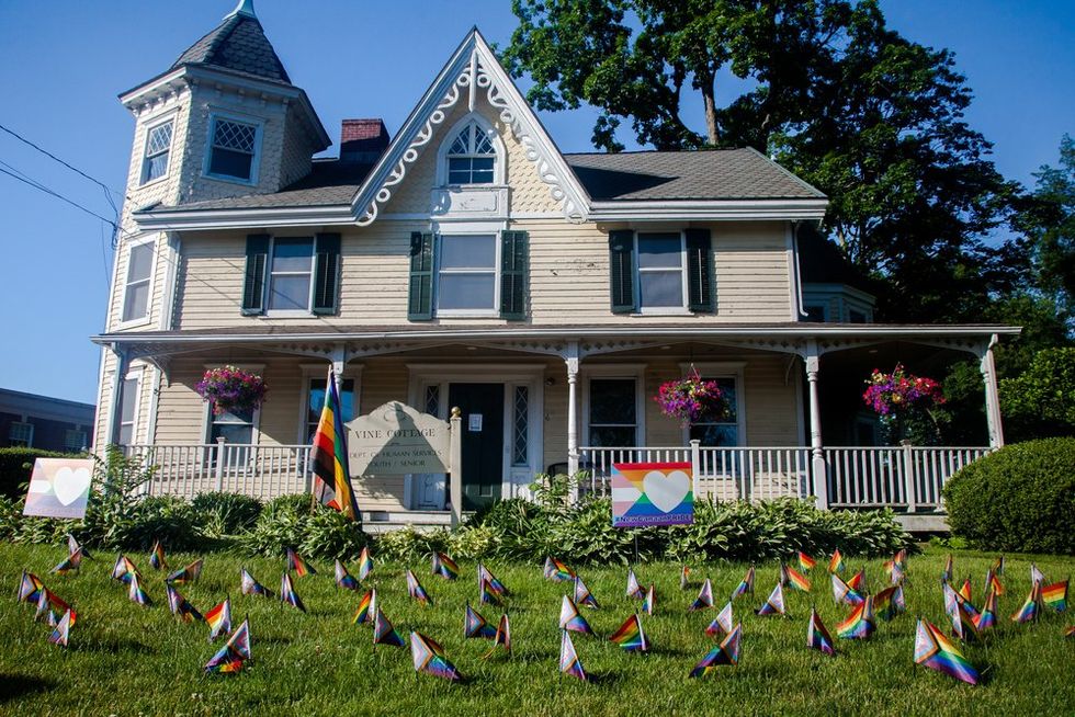 Pride flags outside Vine Cottage CT