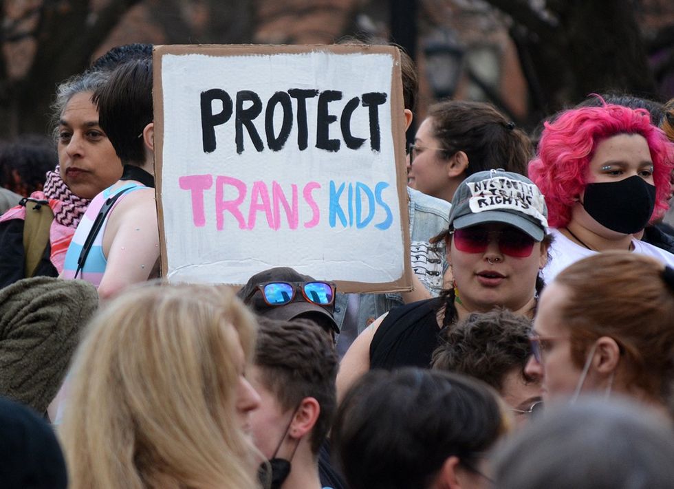 protect trans kids sign International Transgender Day in Union Square Manhattan 2025