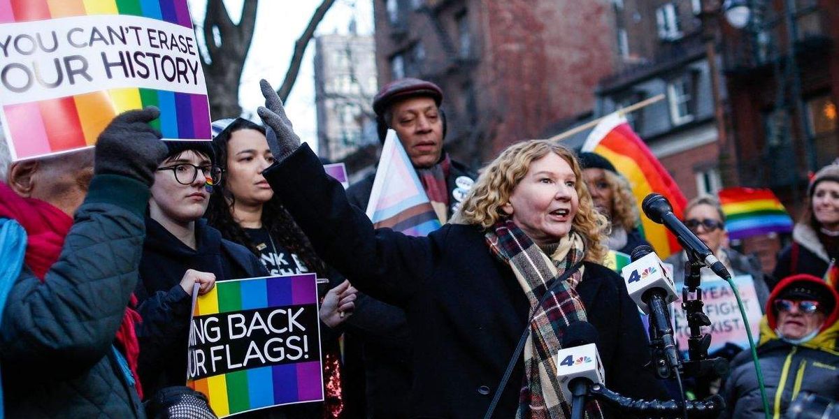New Yorkers rally in solidarity with LGBTQ+ community after Trump ordered Stonewall Pride flag removed