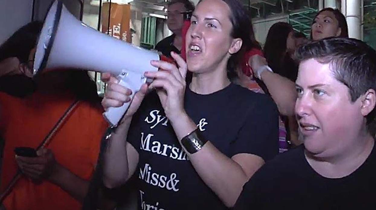 Protest at Toronto premiere of Stonewall, via Daily Xtra