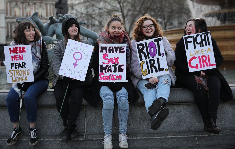 protesters london england 2017 Womens March originated in Washington DC but spread to be a global rally stand up for equality diversity and inclusion for womens rights as human rights