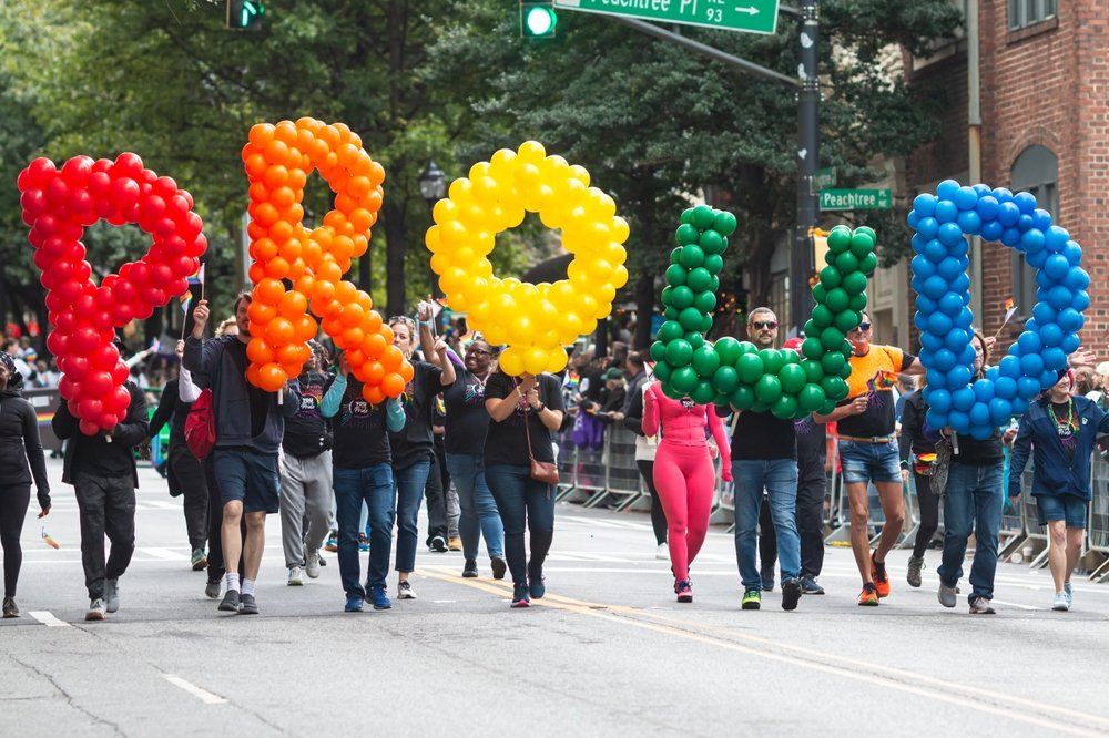 "Proud" balloons at Atlanta Pride
