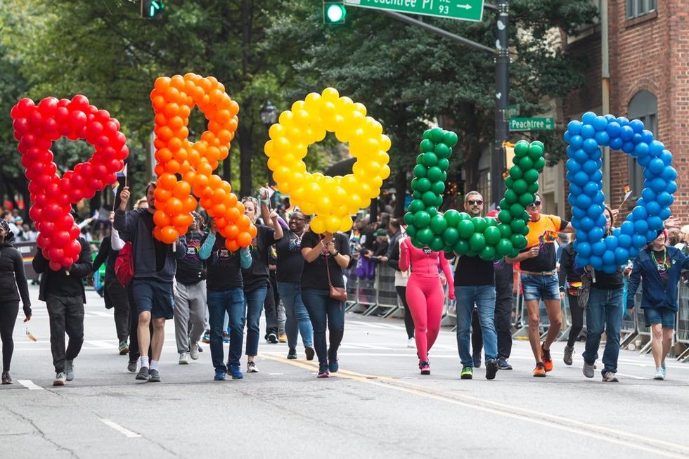 "Proud" balloons at Atlanta Pride