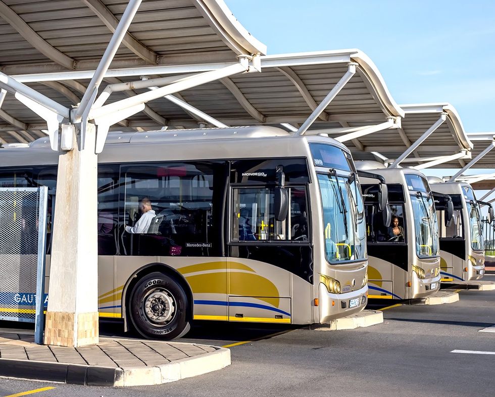Public busses waiting in depot