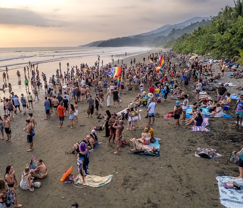 Puntarenas Costa Rica 2024 Aerial view of the Envision LGBTQ Festival on the beach