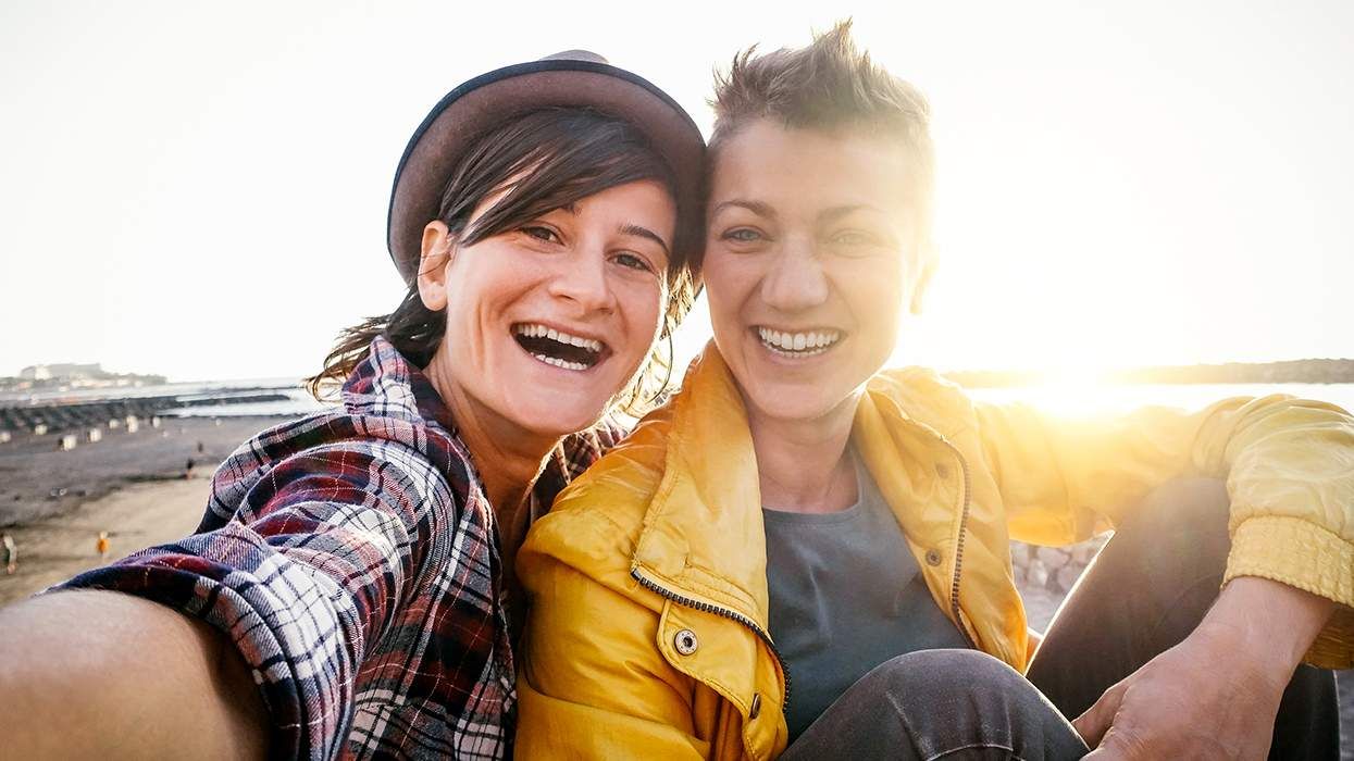 Queer Couple California beach selfie
