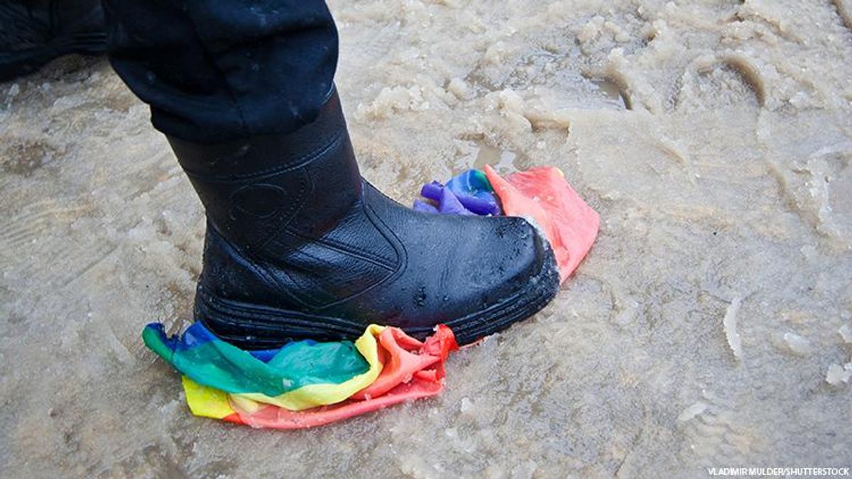 Queer flag trampled 