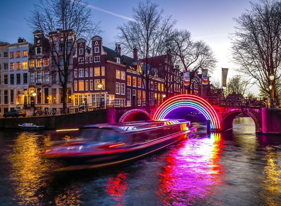 Queer New Years Eve LGBT Friendly Amsterdam Netherlands Reguliersdwarsstraat Rainbow Lights Bridge Boat