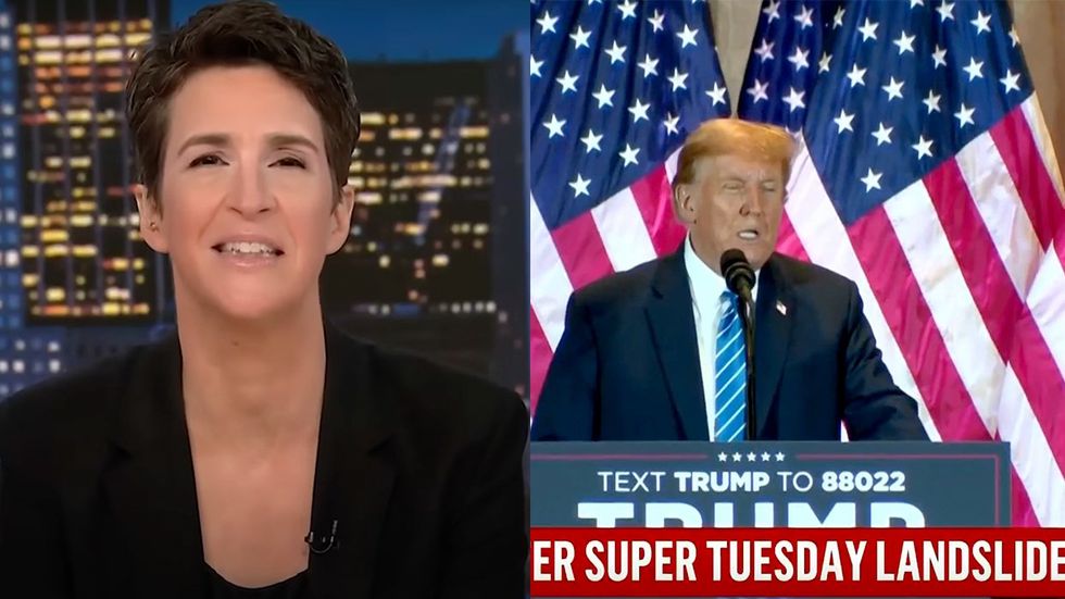 Rachel Maddow MSNBC Donald Trump Super Tuesday speech maralago headquarters NBC news live coverage