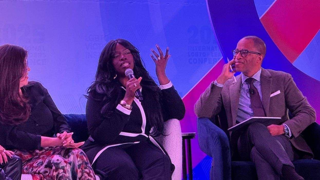 RaeShanda Lias speaking at LGBTQ+ Victory Institute event.