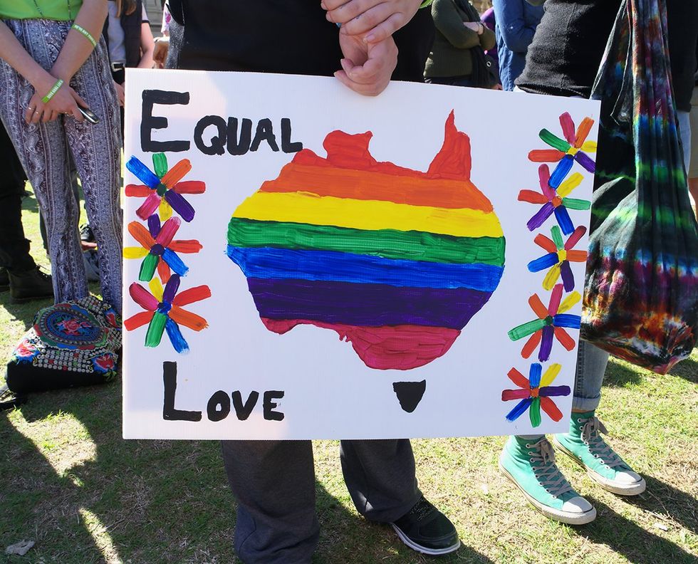 rainbow Australia sign at Marriage Equality Rally BRISBANE 2015