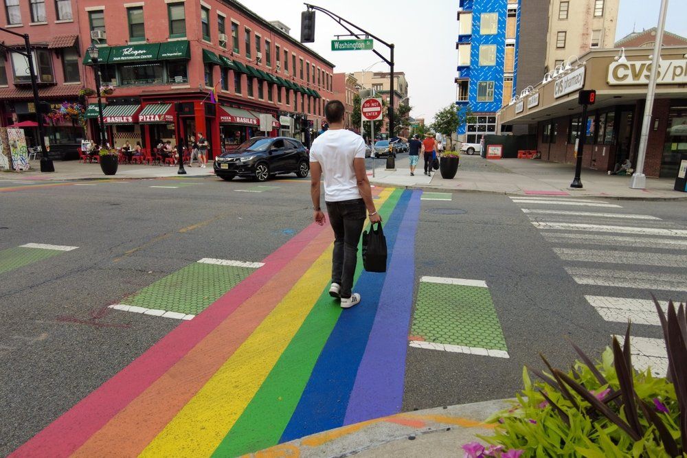 Rainbow crosswalk in Hoboken, New Jersey