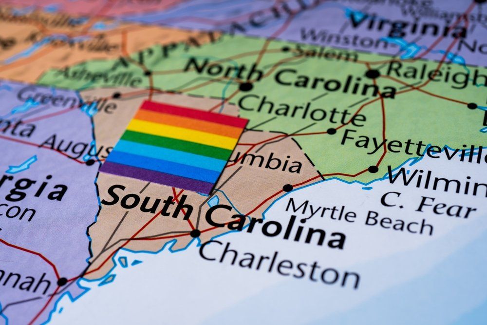 Rainbow flag on a map of South Carolina\u200b