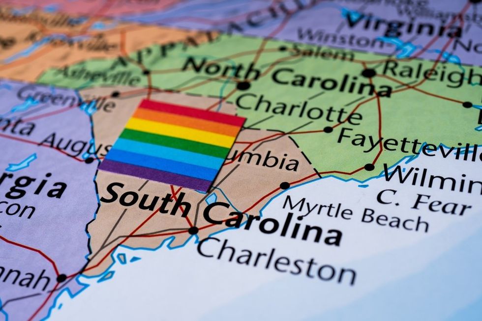Rainbow flag on a map of South Carolina\u200b