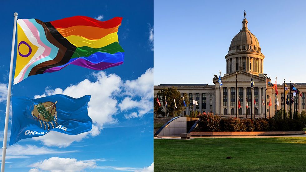 Rainbow LGBTQ Progress Pride Flag Oklahoma State Flags Capitol Building