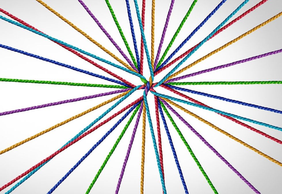 rainbow ropes tangled and stretched