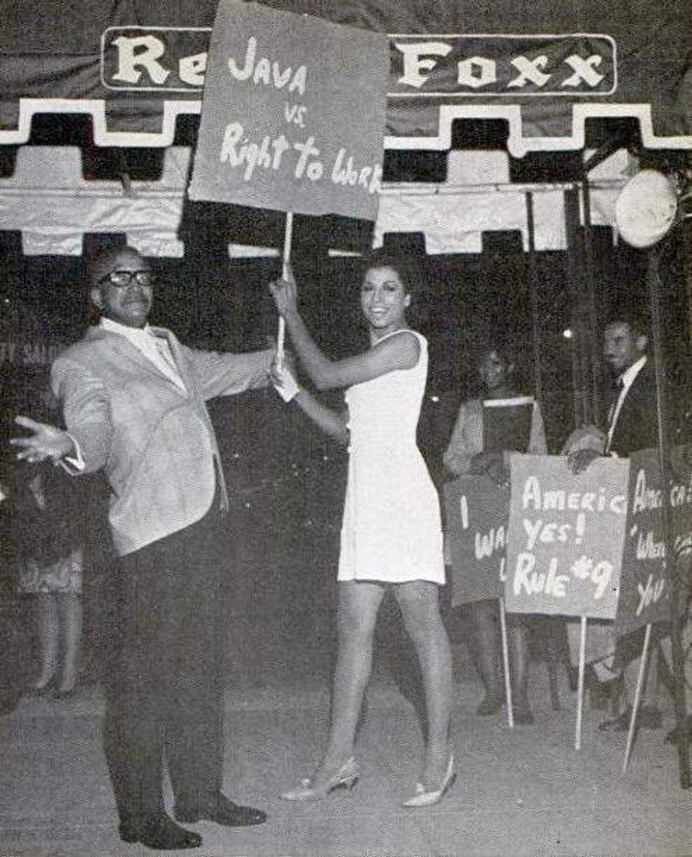 Redd Foxx and Sir Lady Java outside his nightclub in Los Angeles 1967